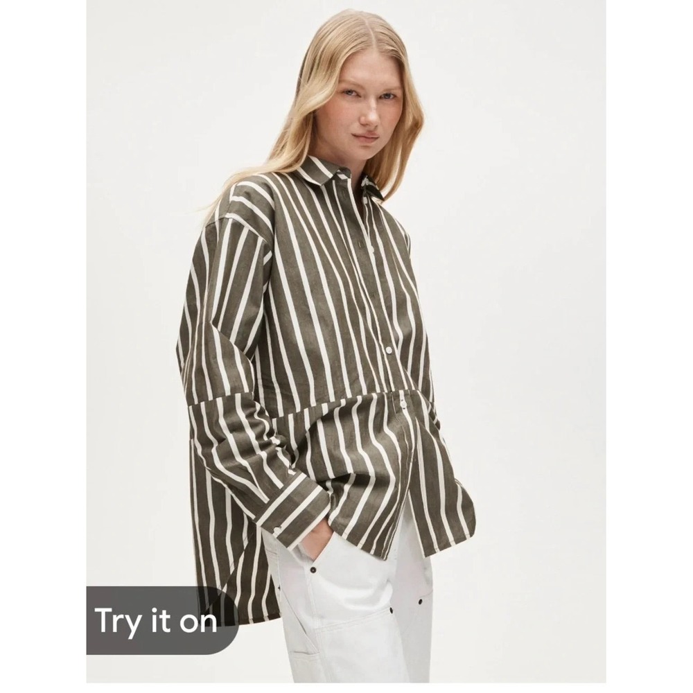 J. Crew Étienne oversized shirt in offset-stripe cotton poplin Size Large